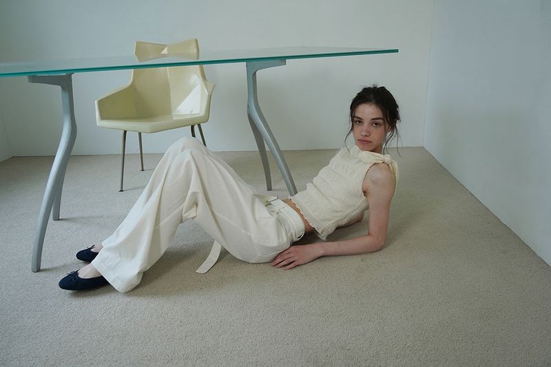 Linen belted pants_ivory