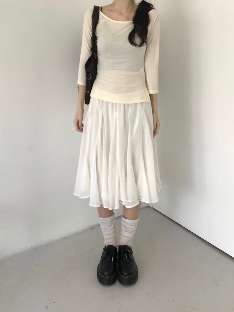 chiffon midi skirt (2color)
