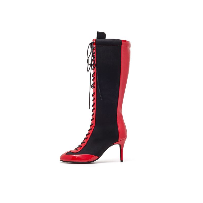 Boxing Two-Tone Lace-Up Boots Heel(Red)