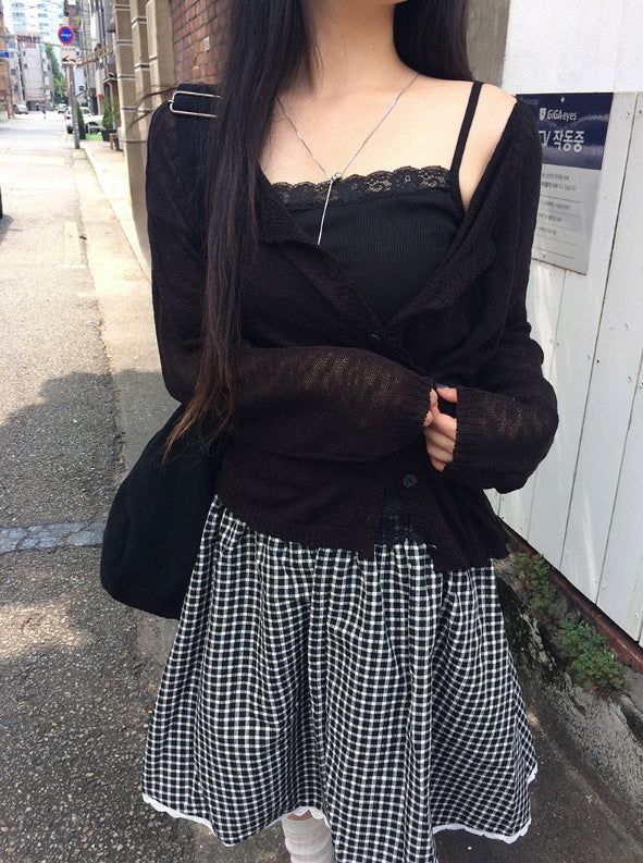 Buki Reversible See-Through Button Knit Cardigan