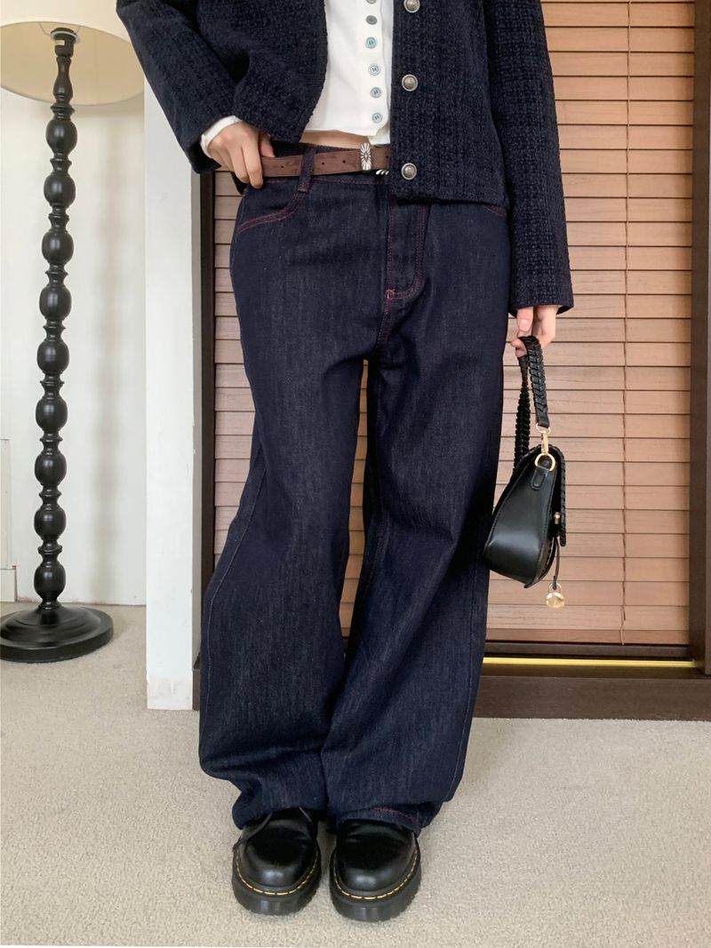 ペニーレッドステッチローワイドデニムパンツ