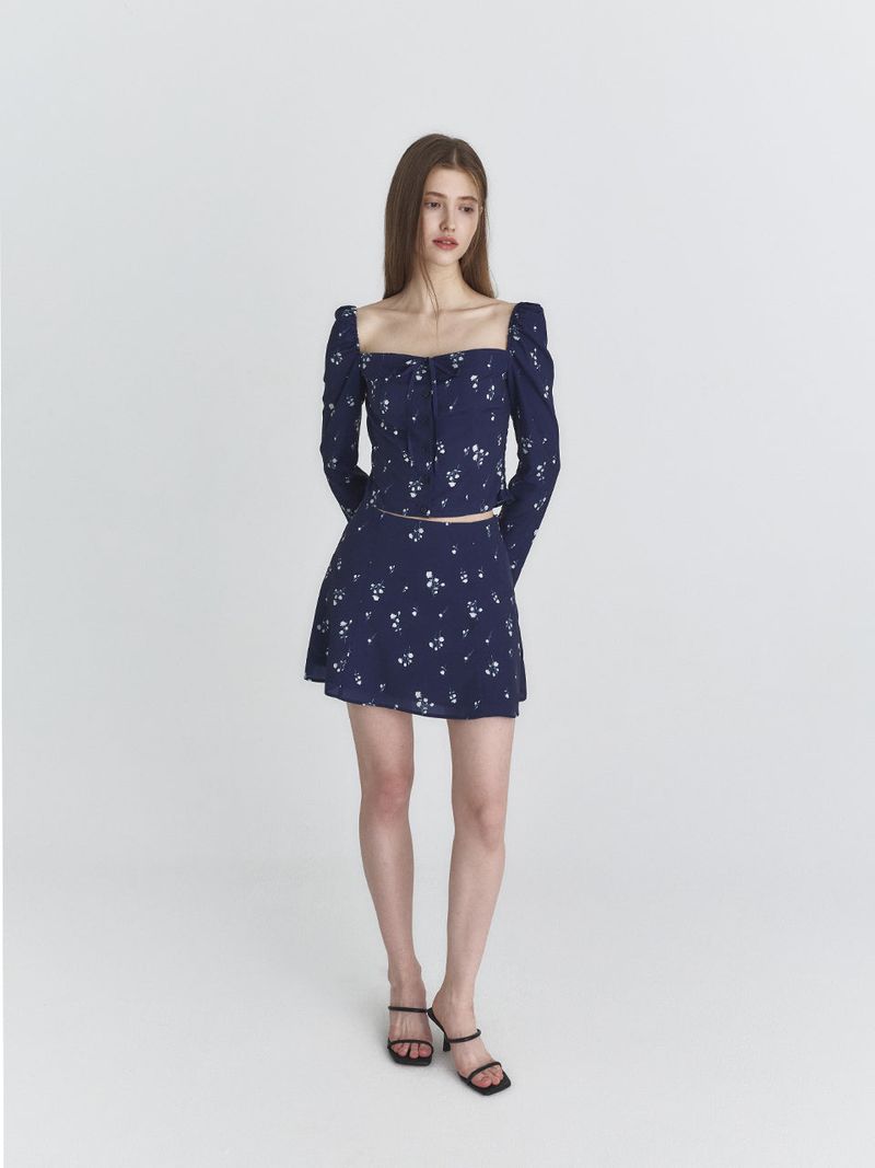 Ribbon square blouse (Navy)