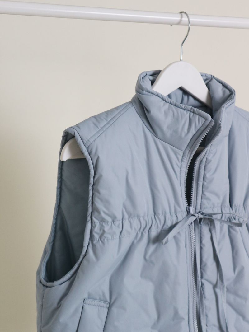 Teddy Ribbon Knot High Neck Cropped Padded Vest (6 ounces)