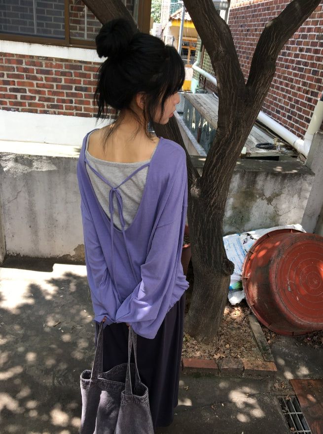 Roel Summer See-Through Deep V-Neck Long Sleeve Tee