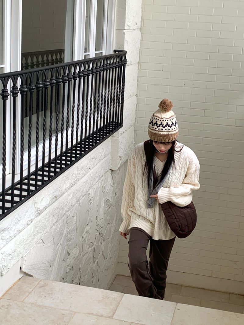 Kuning Vintage Nordic Drop Knit Beanie