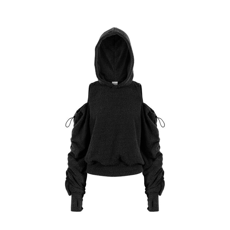 ANOTHERA(アナザーエー)の「CUT OUT OFF SHOULDER ANGORA HOODIE_Black(Tops)」