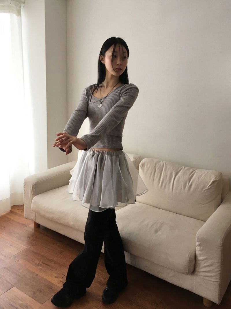 Weil organza layered flare miniskirt