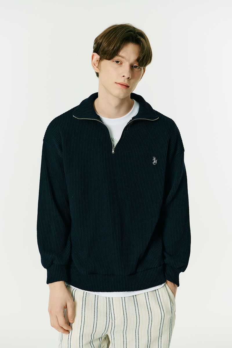 HALF ZIP UP KNIT SWEATSHIRTS NAVY