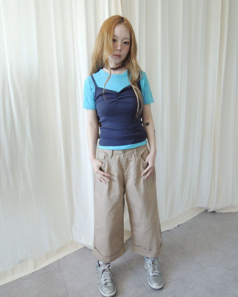 HERRINGBONE ROLL-UP BUCKLE PANTS