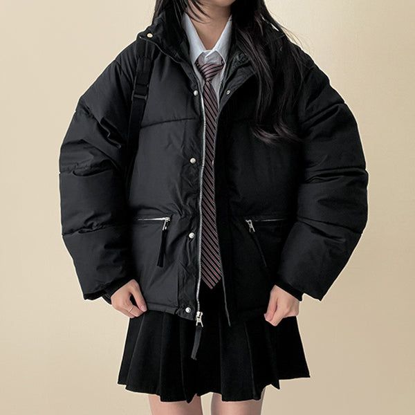  Ringf pocket zipper high neck padded jumper