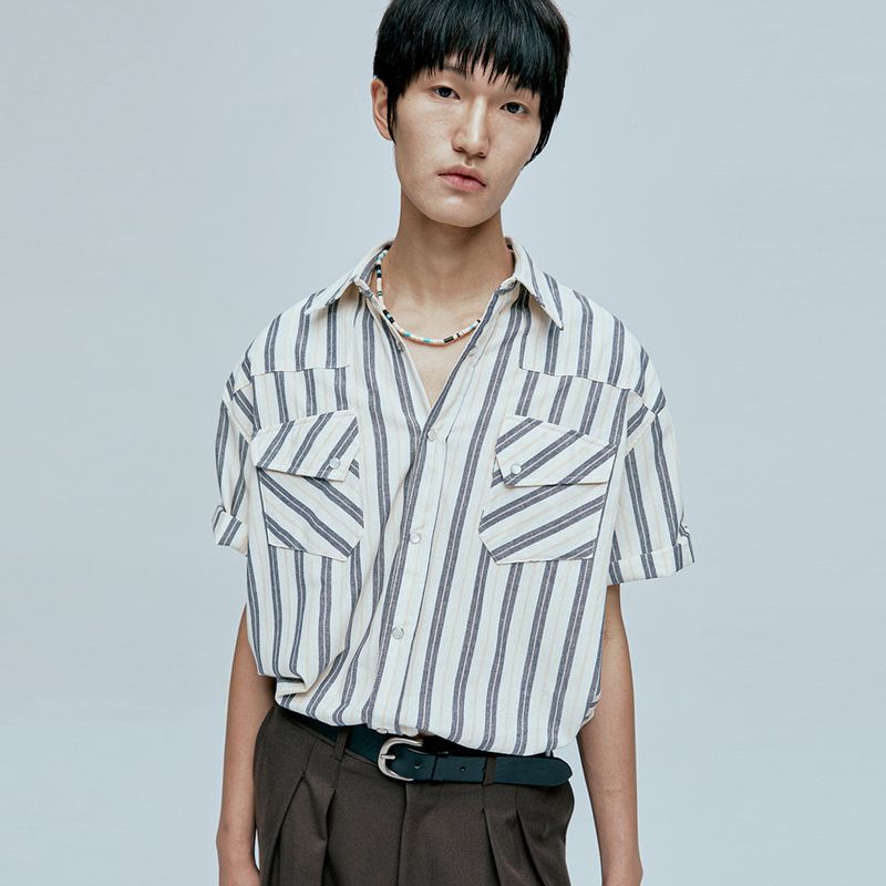 RTR stripe western shirts ivory