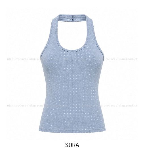 Mints Mother-of-Pearl Button Dot Halter Sleeveless Top