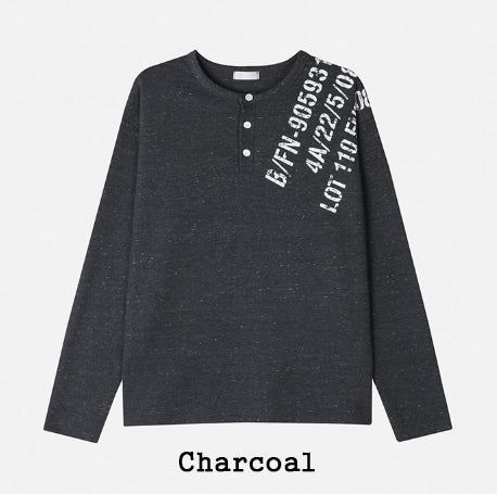 Devel Waffle Henley Neck Long Sleeve T-shirt
