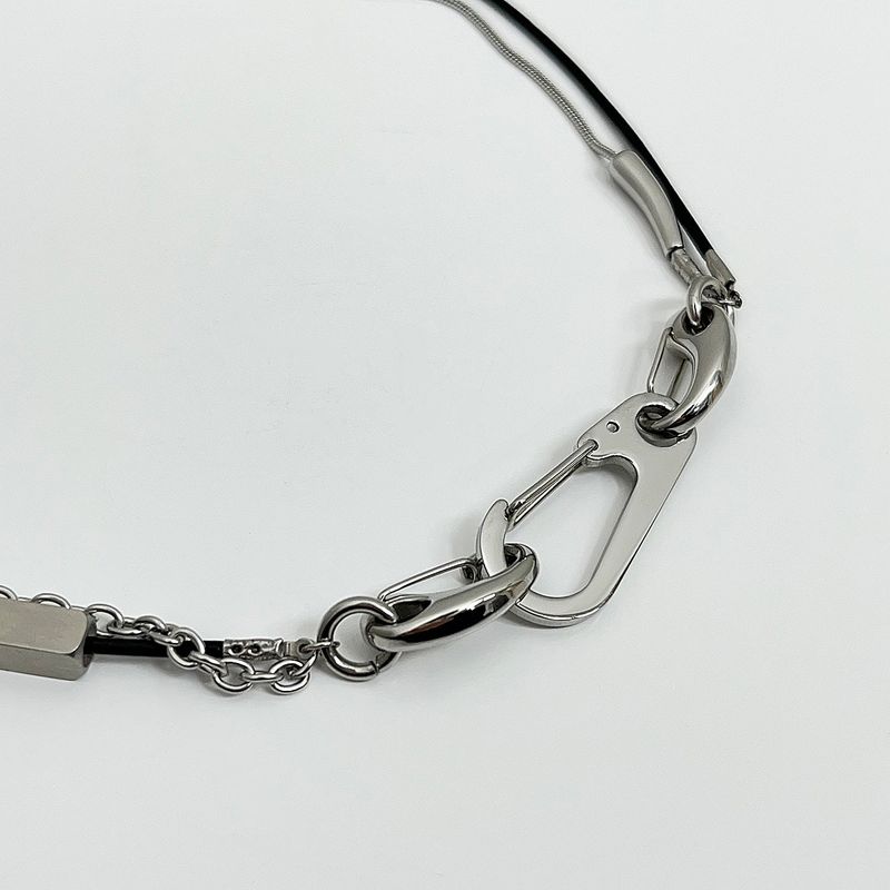 Leather chain layered carabiner necklace