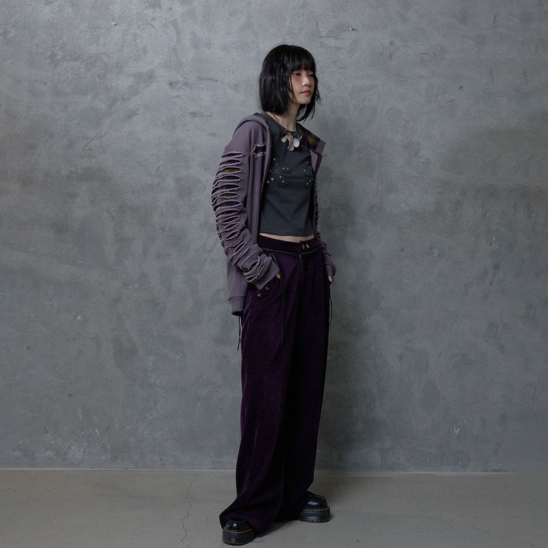 SLASHED CHECK HOODIE: PURPLE