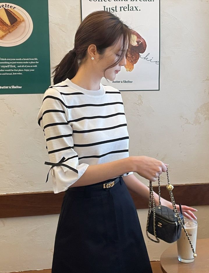 Ilon Layered Ribbon Stripe Three Quarter Knit
