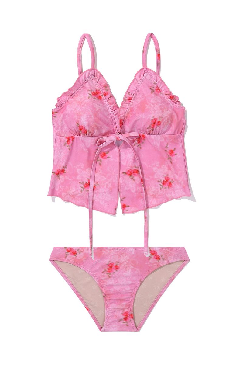 [Floral Veil_pink] Bustier Tankini Top 