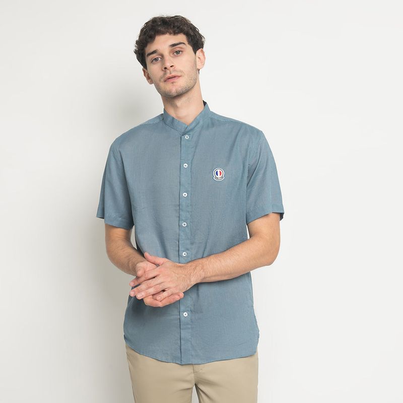 MON AKITA - Fujita Men Short Sleeve Shirt Blue