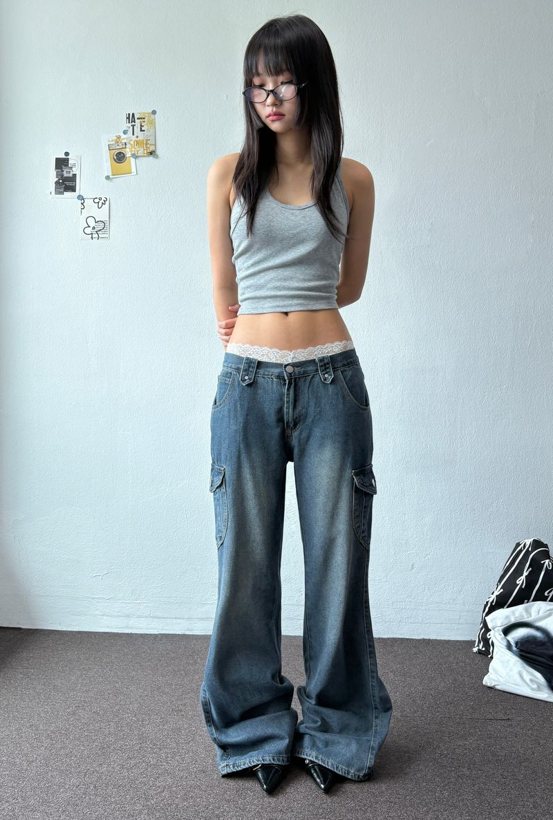 Semi Heart Side Cargo Loose Bootcut Pants 3color