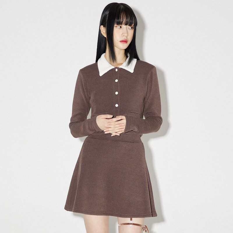 ZEROPLANET（ゼロプラネット）の「ヘイリーカラーニットカーディガン / Haley Collar Knit Cardigan [BROWN]（）」