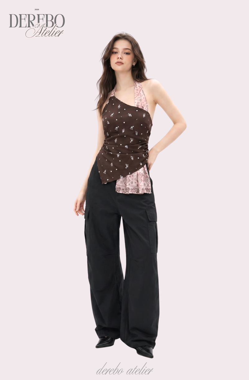 Pink brown scarf unbalanced sleeveless top