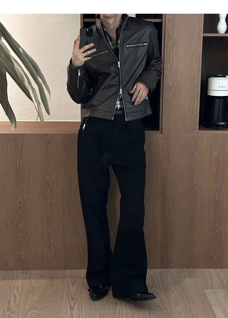 [LAURANTSEOUL] Biker crop leather jacket(2color)