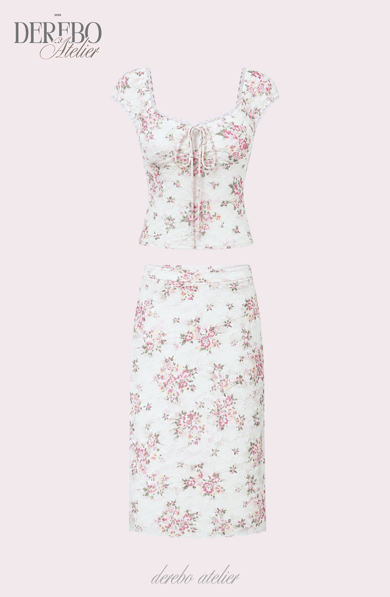 Antique Floral Perfume Skirt Two-Piece Set (blouse+skirt set)