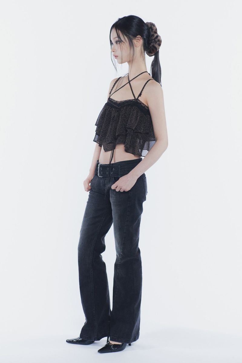 VERA BELTED BOOT-CUT DENIM black