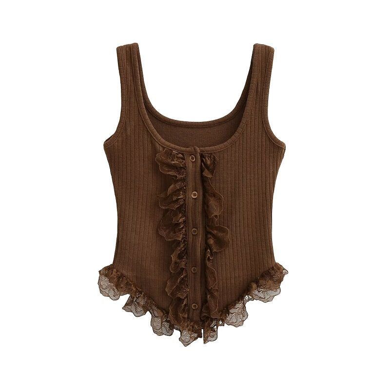 Brina Lace Ruffle Button Top
