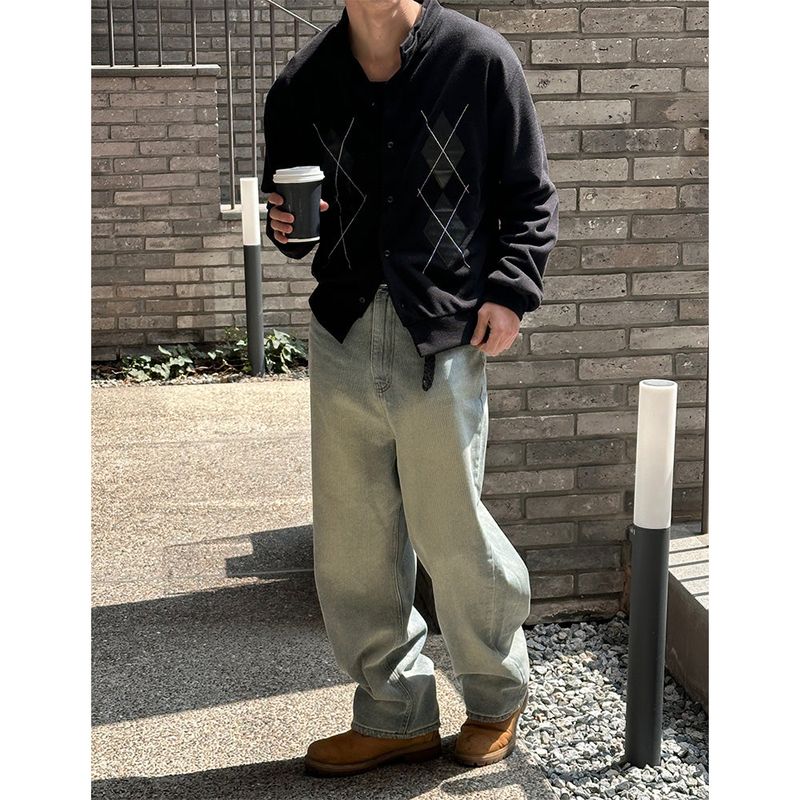 [Unisex] Argyle pattern half neck cardigan(2color)
