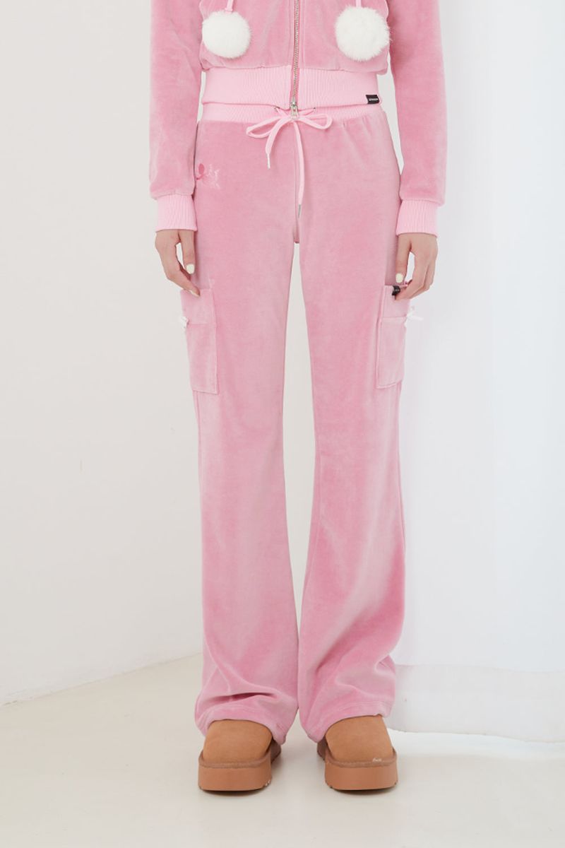 VELVET TRAINING BOOTS CUT PANTS (PINK)
