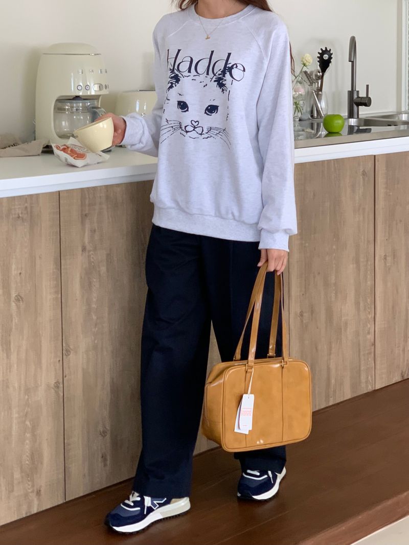 CAT DRAWING SWEATSHIRTS (WHITE MELANGE)
