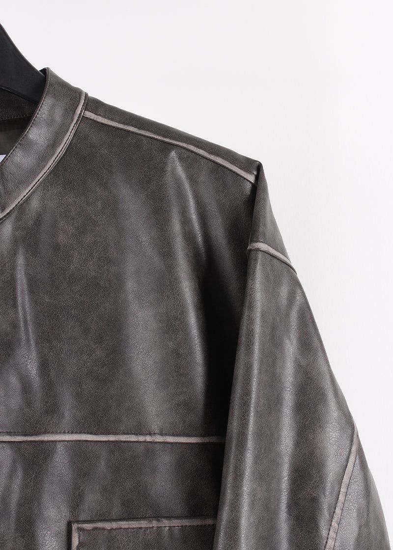 NON COLLAR LEATHER JACKET