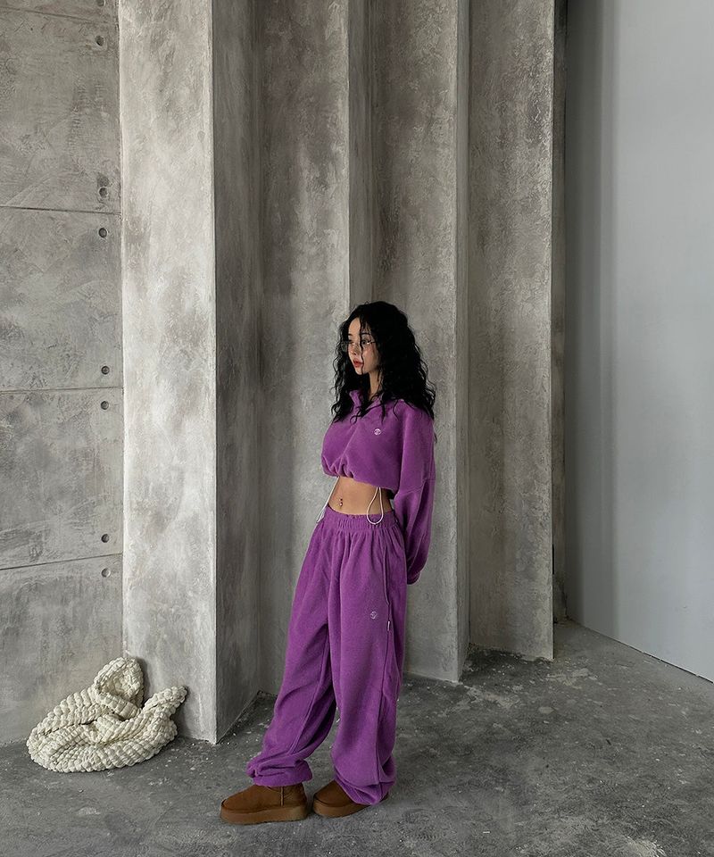 Fleece 6 color collar cropped sweatshirt