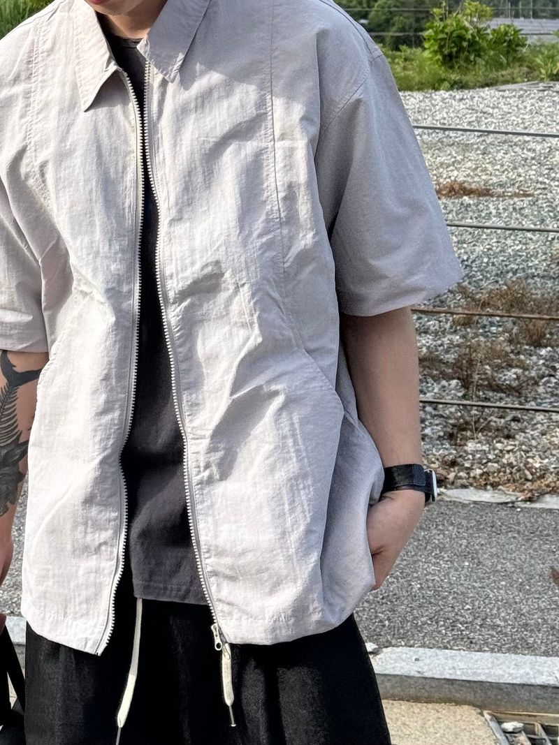 Factory nylon two way short sleeve zip-up jacket 2C