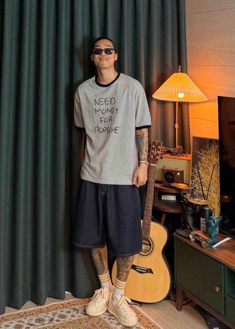 Non-fade half denim pants 2COLOR
