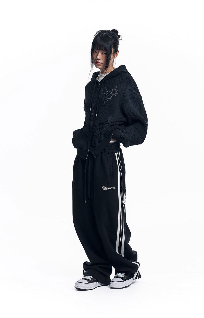 Star Piping Track Balloon Sweat Pants - Black