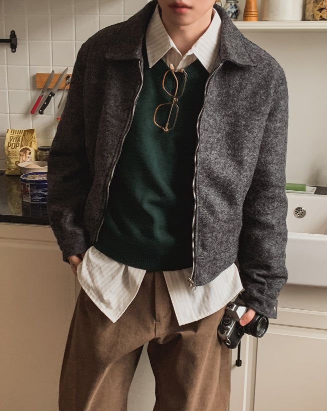 Log Mohair Wool Crop Jacket