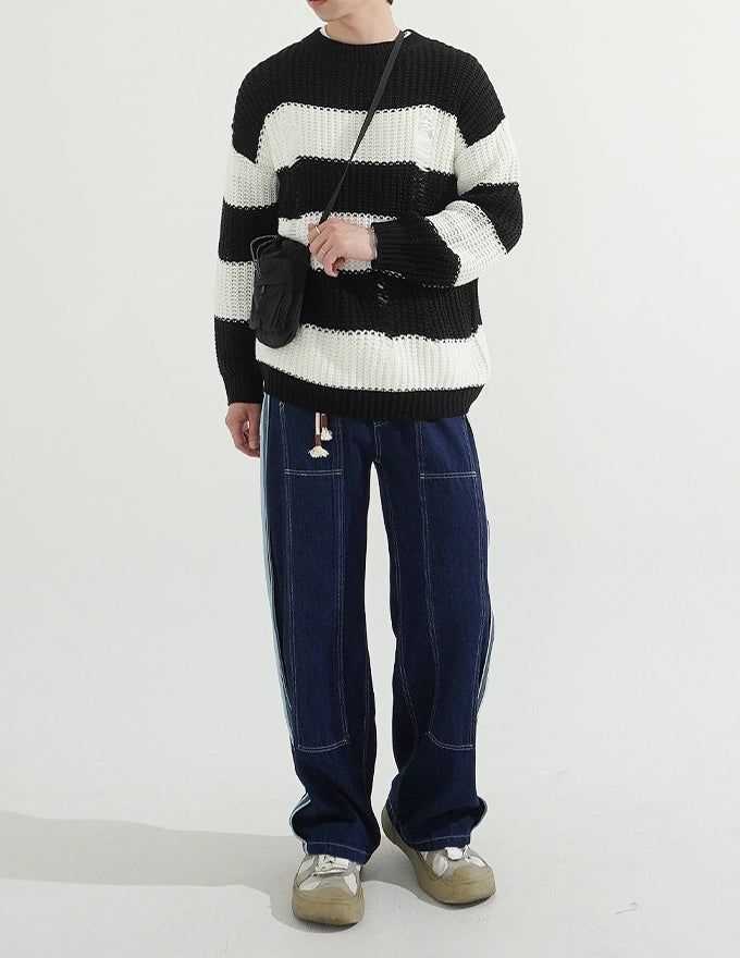 [BELT SET] Rope Line Denim Pants