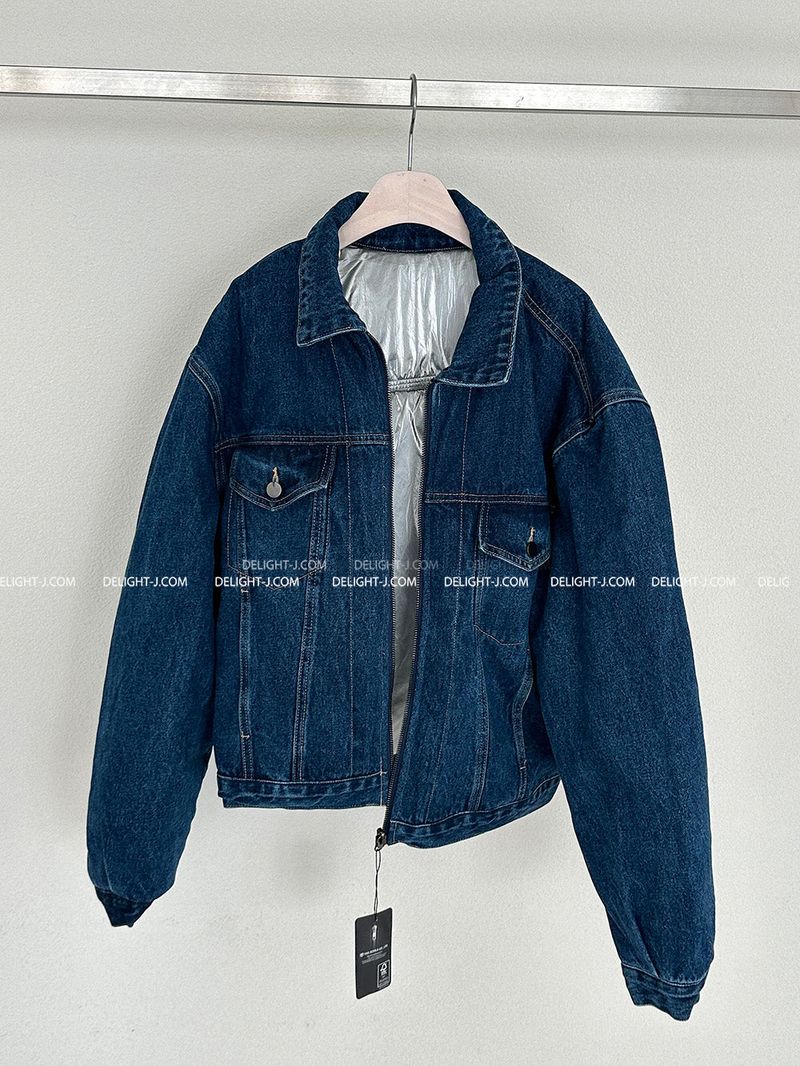 Double-sided reversible denim padded coat