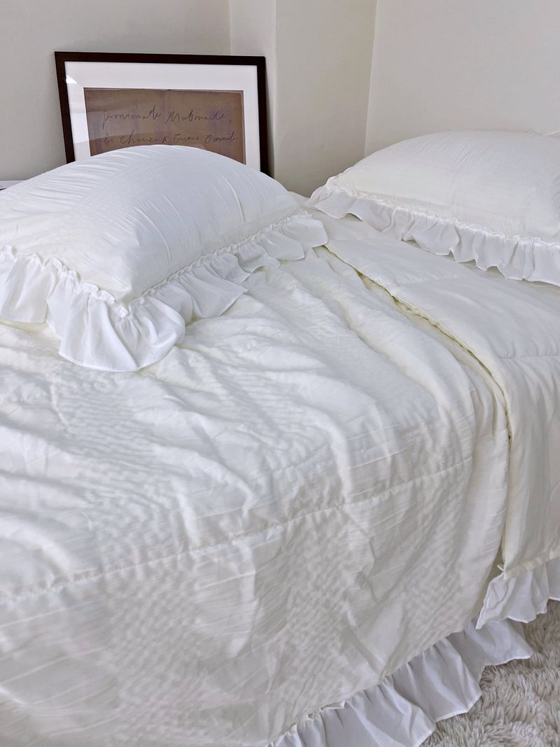 Shirring ruffle light comforter set - Cream white - Q