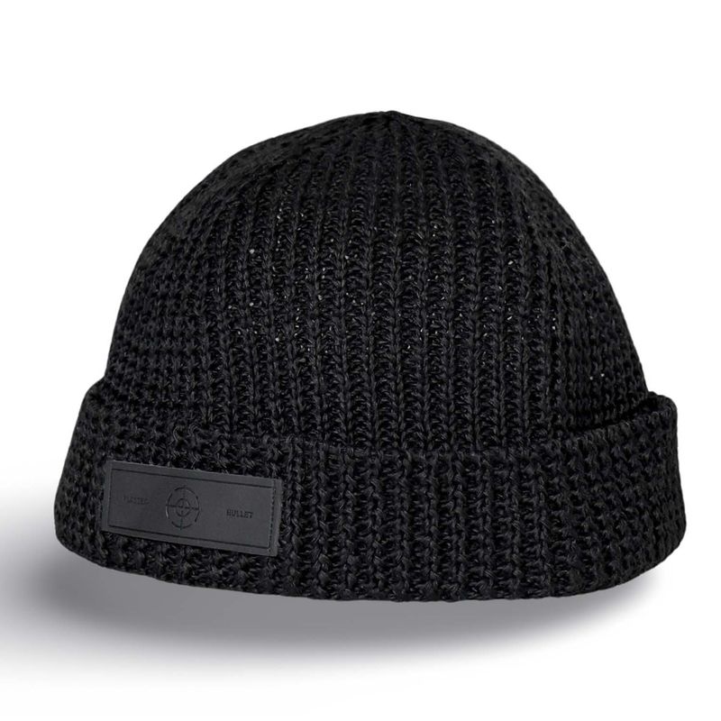 Leather logo watch cap beanie_cold black