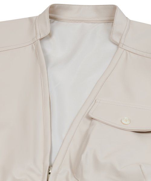 87-STAN024 [Vegan Leather] Multi Pocket Leather Vest Ivory