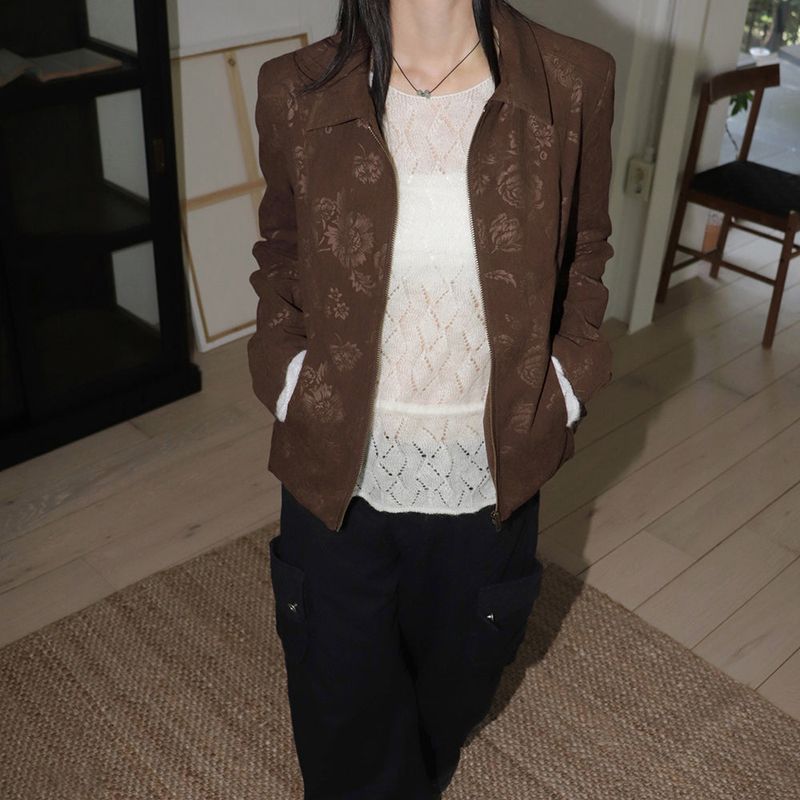 [MADE] Goats Vintage Rose Jacquard Suede Zip-Up Jacket