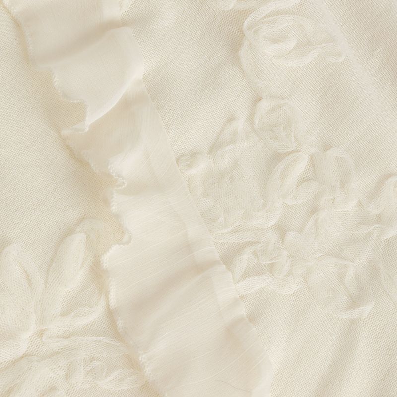 Silk Ruffle Hem Mix Mesh Flower Embroidery Top