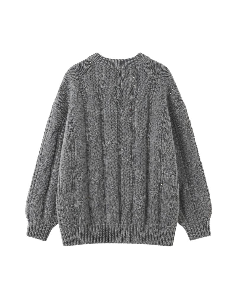 Lucy Twinkle Round Neck Oversized Cardigan Grey