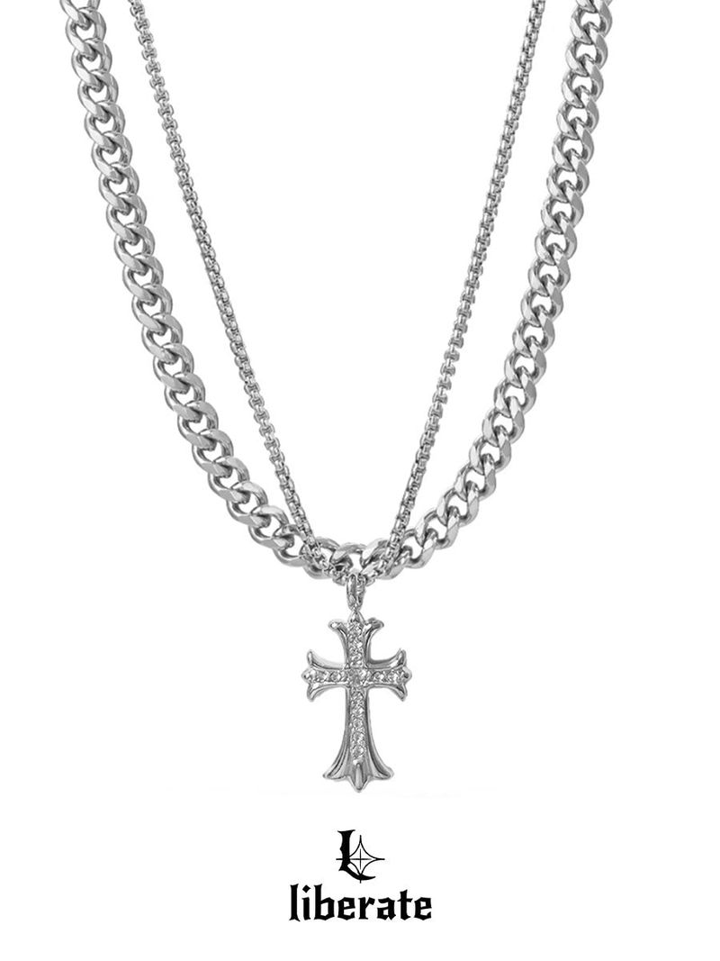 [S.Steel] Cross Layered Chain Necklace