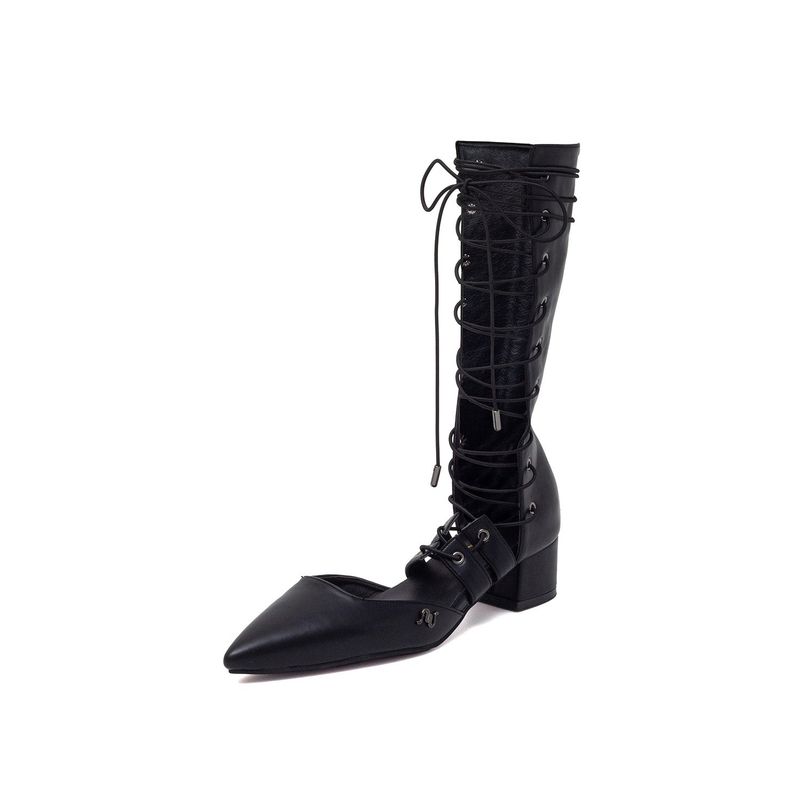 SSIMEEZ（シミズ）の「String Lace-Up Under The Knee Boots Heel(Black)（Shoes）」