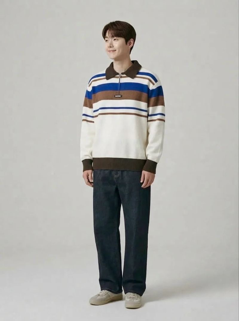 Ivory&Brown Stripe Collar Knit