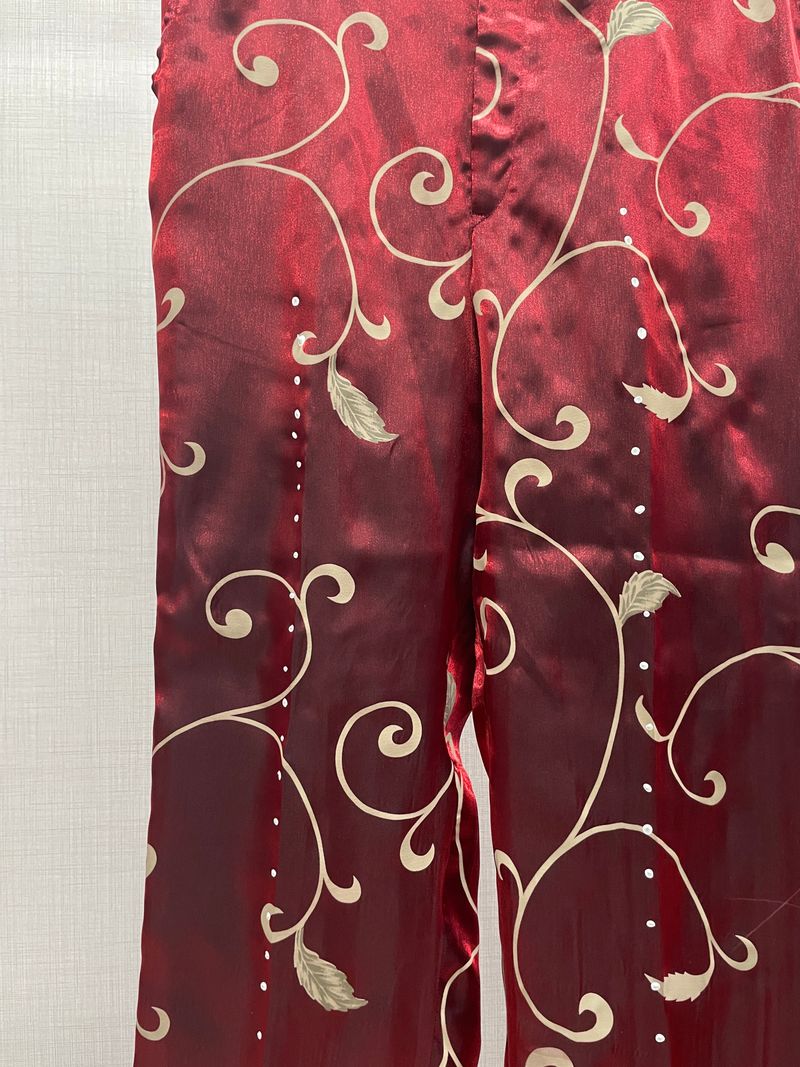 Red Glimmer  Soft  Constructed  Trousers 